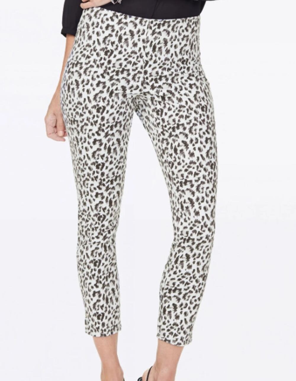 NYDJ Leopard Print Split Ankle Stretch Pants 00 womens Jeans Pull On